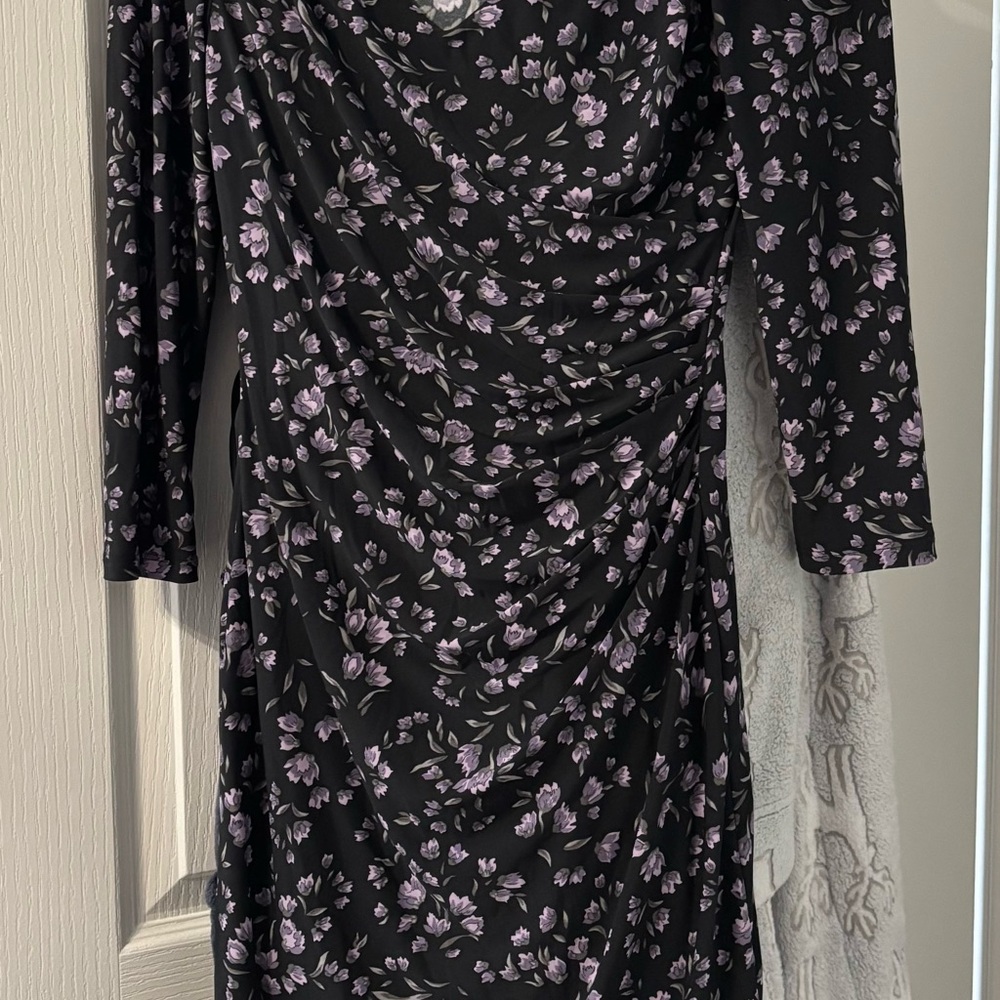 Chic Black and Purple Floral Long Sleeve Dress